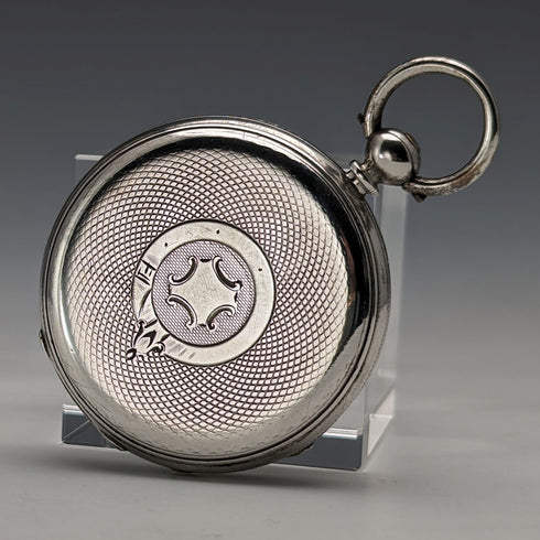 1880年頃 アンティーク Bauer 装飾ダイヤル 鍵巻き 懐中時計 銀側 直径44mm 稼働品 訳あり